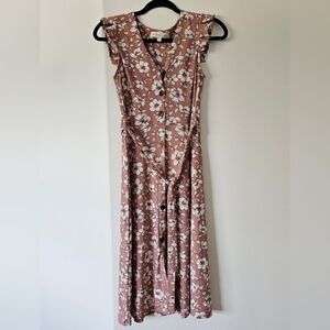 Monteau Pink and White Dress with Elegant V-Neck